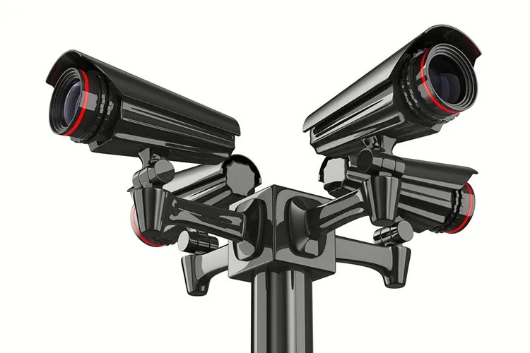 Four security camera on white background. Isolated 3D image