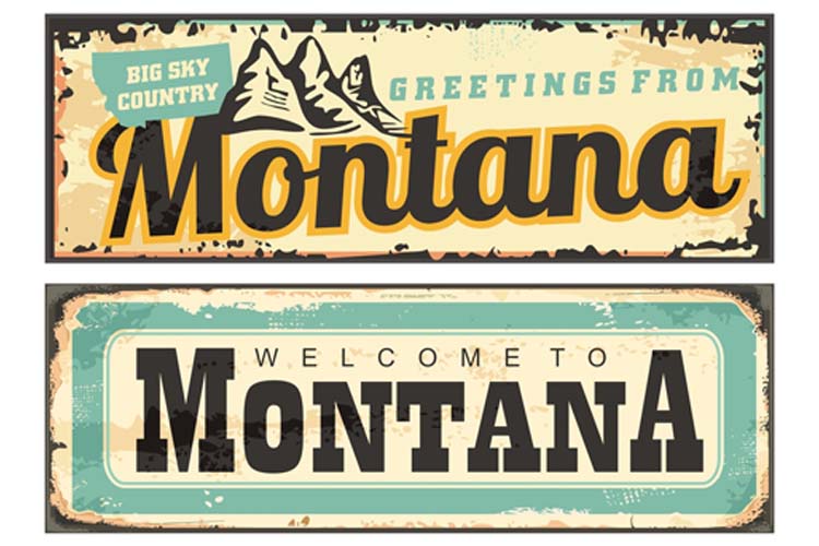 Montana USA retro tin signs. Vintage Montana greeting cards