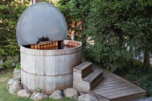 wooden hot tub in the alps photo